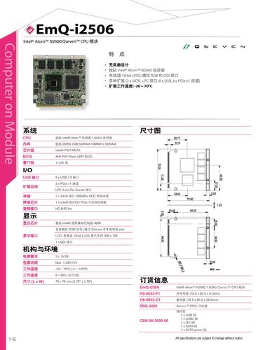 EmQ-i2506 Intel Atom N2600 Qseven CPU 模块产品规格表