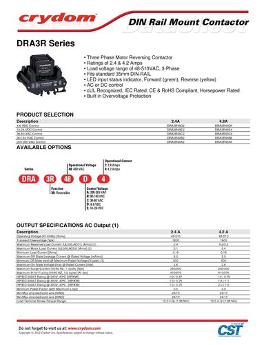 CST旗下品牌Crydom DRA系列 交流电机换向接触器  英文手册