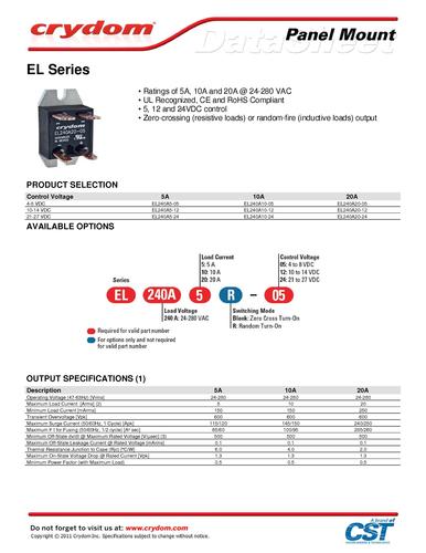 CST旗下品牌Crydom EL系列 交流输出固态继电器  英文手册