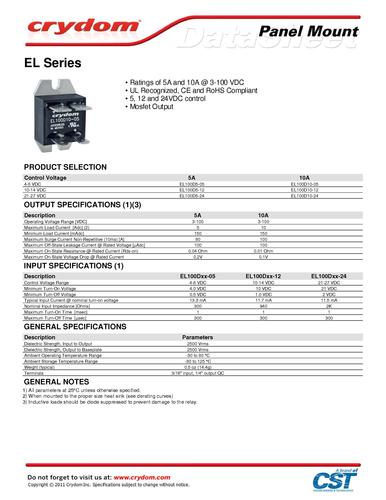 CST旗下品牌Crydom EL系列 直流输出固态继电器  英文手册