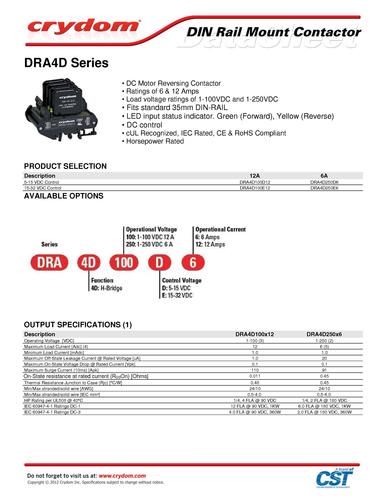 Crydom DRA系列 直流电机换向接触器  英文手册