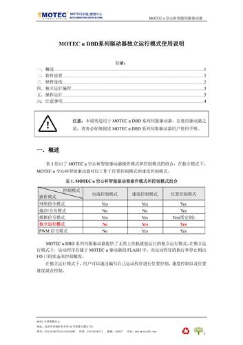 DBD系列MOTEC空心杯驱动器独立运行模式使用手册
