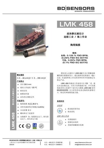德国BD SENSORS 投入式液位计 LMK458产品样本