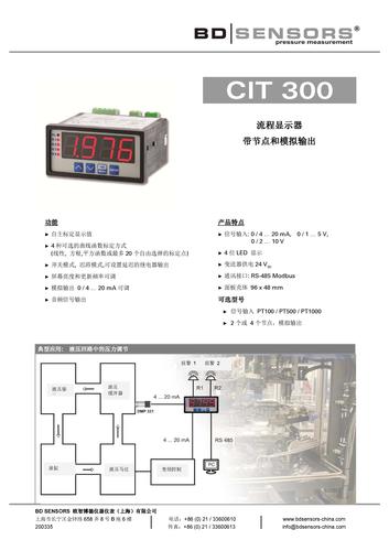 德国BD SENSORS 流程显示器 CIT 300 产品样本