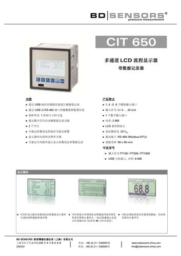 德国BD SENSORS 多通道LCD流程显示器 CIT 650 产品样本