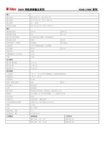 Mibbo MDR-1500F导轨单路输出系列开关电源手册