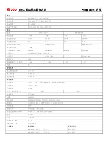 Mibbo MDR-2150F导轨双路输出系列开关电源手册