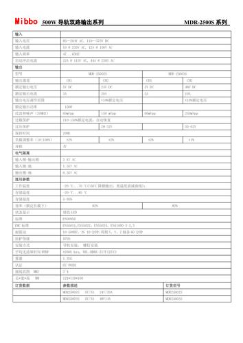 Mibbo MDR-2500F导轨双路输出系列开关电源手册