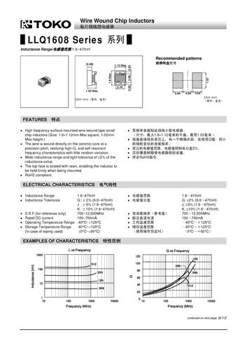 TOKO高频固定电感-LLQ1608卷线贴片固定电感（Reel SMD fixed inductance）