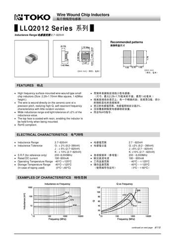 TOKO高频固定电感-LLQ2012卷线贴片固定电感（Reel SMD fixed inductance）