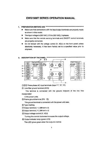 TDK-Lambda EWS1500T系列 单体式电源（使用说明书）