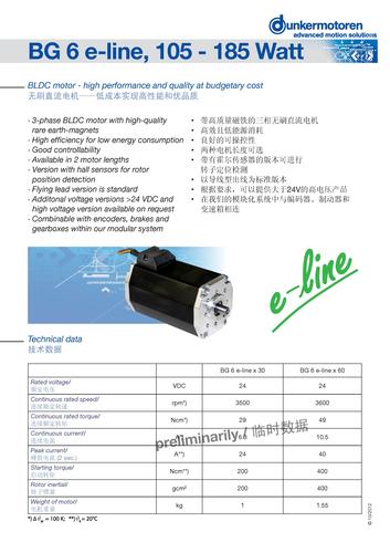 无刷直流电机BG e-line，105-185 watt