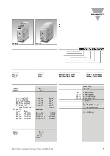 佳乐DUA01，PUA01系列单相AC/DC过电压-过电流监控继电器 简明手册