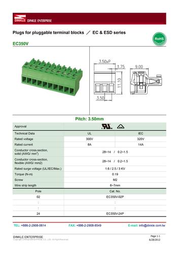 町洋 EC350V系列 插头 - 锁螺丝型  插拔式接线端子