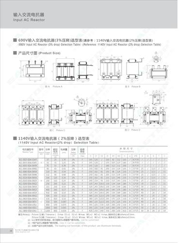 上海鹰峰  输出交流电抗器选型手册