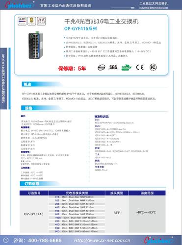 振兴伟业OP-GYF416 非网管千兆4光百兆16电工业交换机介绍