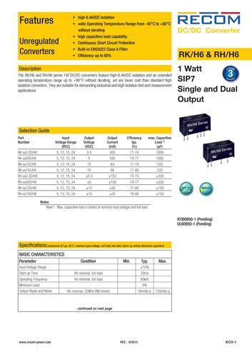 RECOM 6.4KVDC隔离的1W DC/DC转换器(英文)