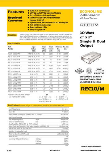 RECOM 高性价比10W DC/DC转换器样本（英文）