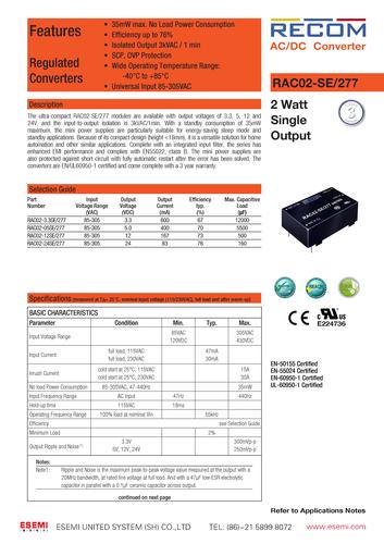RECOM RAC02-SE/277 modules样本（英文）