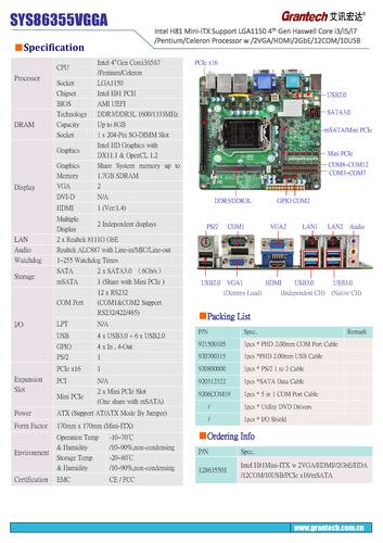 艾讯宏达 H81芯片组Mini-ITX主板SYS86355VGGA(英文）