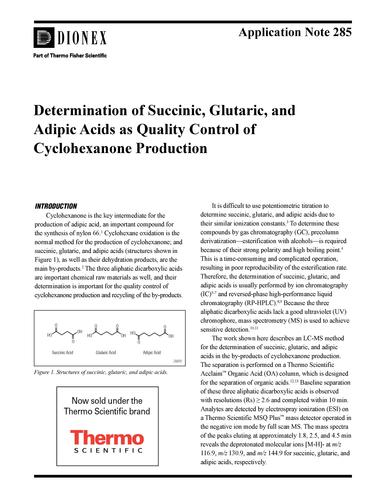 Determination of Succinic, Glutaric, and Adipic Acids as Quality Control of Cyclohexanone Production