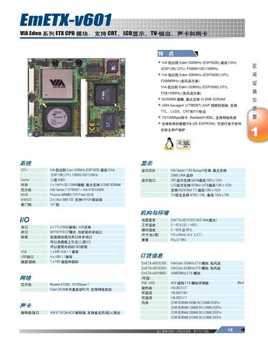 磐仪 Pentium III级ETX模块EmETX-v601产品规格