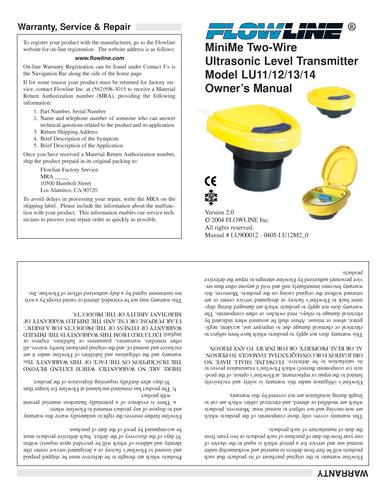 FLOWLINE超声波液位计LU05,12,11,13,14说明书