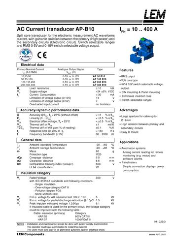 LEM 多量程交流电流变送器AP 400 B10产品介绍（英文）