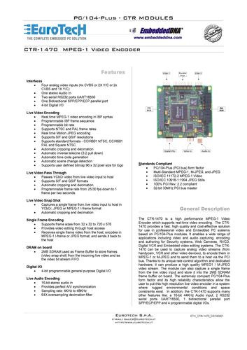 EuroTech PC/104Plus-外围模块CTR-1470