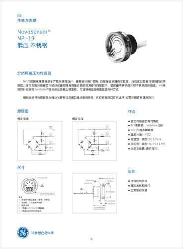 GE NPI-19 低压不锈钢NovaSensor 说明书