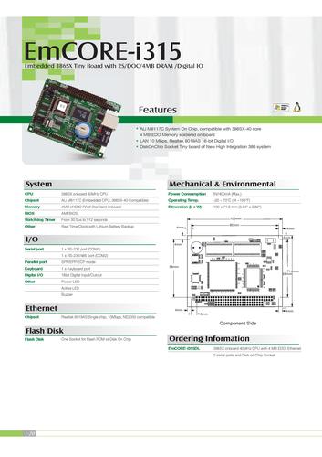 Arbor EmCORE-i315超微型主板产品规格简介