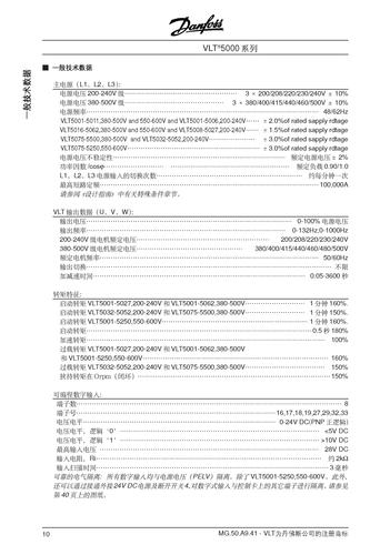 Danfoss VLT5000一般技术数据