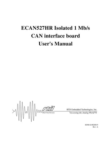 RTD PC/104 有线网络模块板ECAN527HR Hardware Manual