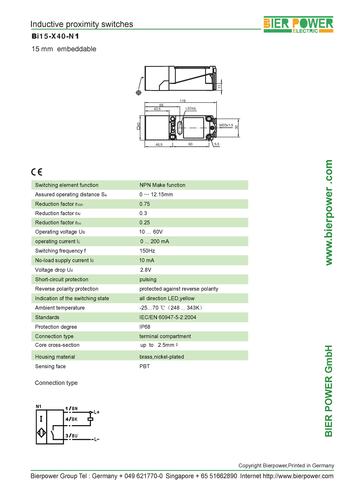 比尔动力方型接近开关Bi15-X40-N1