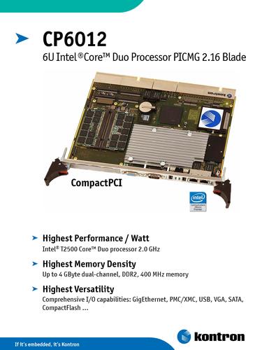 控创 6U CompactPCI处理器板 CP6012 技术参数