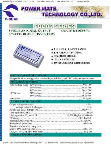 博大 FDC05（W）系列 DC/DC 电源