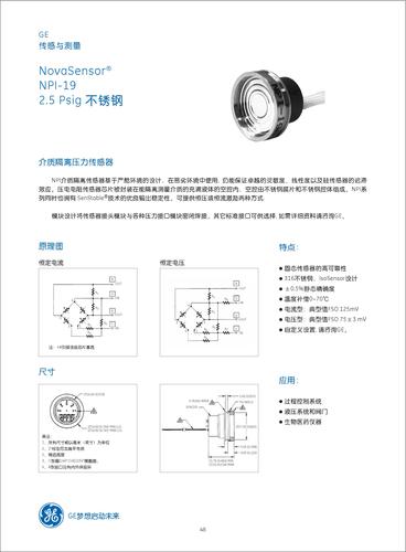 GE  NPI-19 2.5Psig不锈钢NovaSensor 说明书