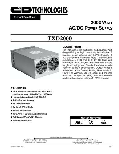 C&D西恩迪 TXD2000系列模块电源产品说明书