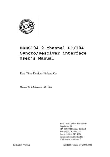 RTD PC/104 运动控制模块板ERES104ER Hardware Manual