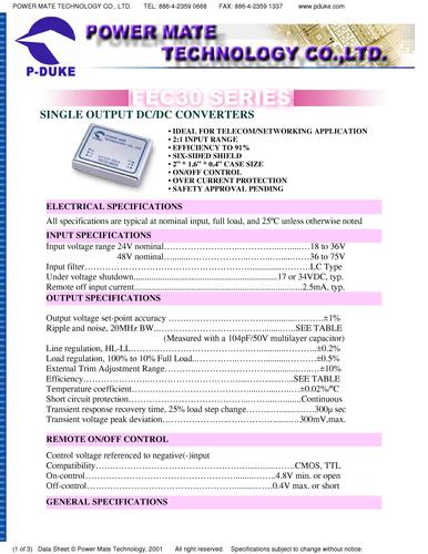 博大 FEC30系列 DC/DC 电源