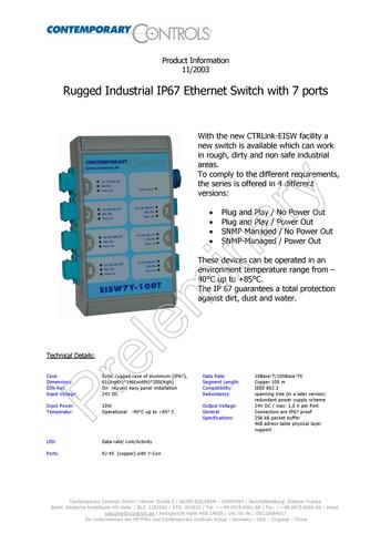 美国科动IP67防水型工业交换机EISW7Y