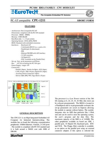 EuroTech PC/104-CPU模块CPU-1211