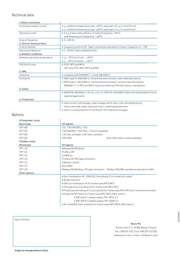 Vacon NXL-紧凑灵活的交流驱动器通用技术数据