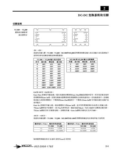 VICOR VI-200系列第一代DC-DC转换器引脚说明