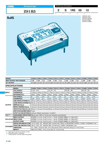 COSEL科索 ZS1R5/3/6/10系列模块电源产品说明书