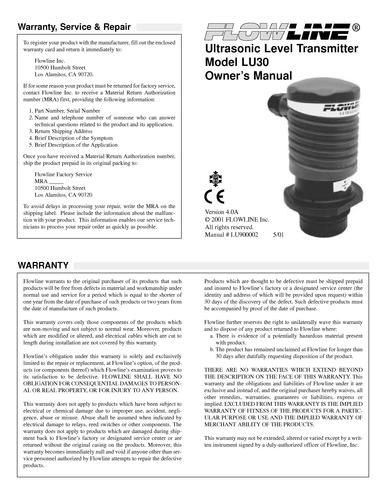 FLOWLINE超声波液位计LU30说明书