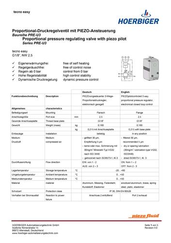 HOERBIGER电气比例压力调节阀Tecno easy技术规格（英文）