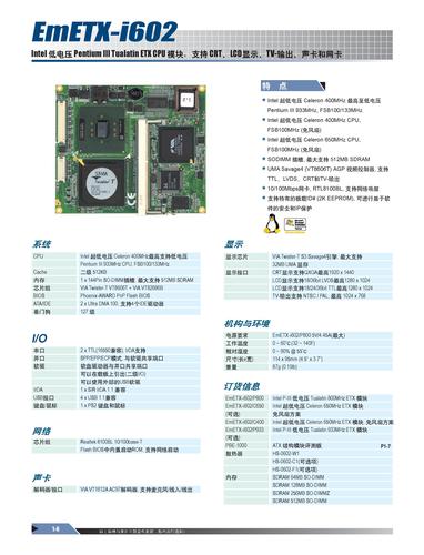 磐仪 Pentium III级ETX模块EmETX-i602产品规格