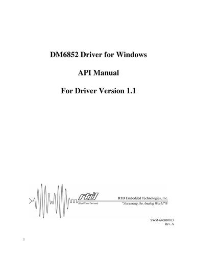 RTD PC/104 数据模块板DM6852HR Windows Driver Manual