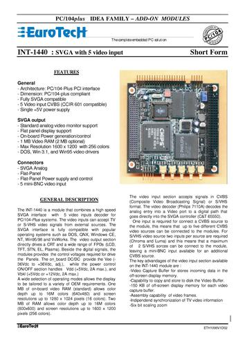 EuroTech PC/104Plus-外围模块INT-1440